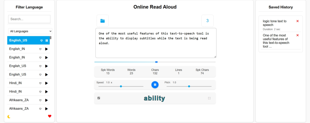 read aloud with words, chars, line count